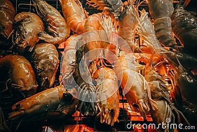 Grilled river shrimps or prawns Stock Photo