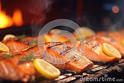 Grilled Salmon in a close-up shot, macro shot - made with generative AI tools Stock Photo