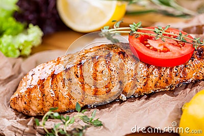 Grilled salmon Stock Photo