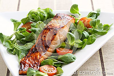 Grilled salmon with honey glaze Stock Photo