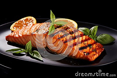 Grilled salmon macro food. Generate Ai Stock Photo