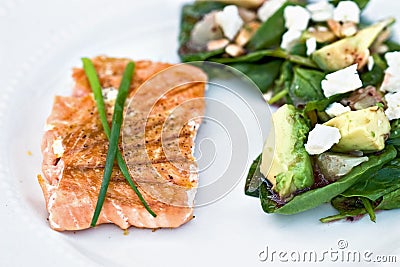 Grilled Salmon and salad Stock Photo