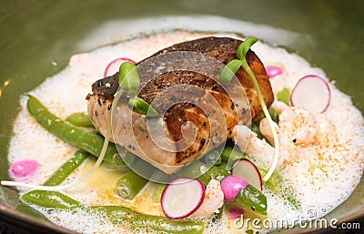 Grilled salmon shrimp and vegetables 2 Stock Photo
