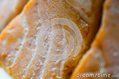 Grilled salmon steak texture close up Stock Photo