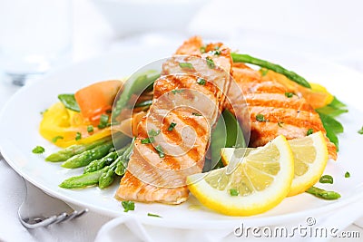 Grilled salmon with vegetables Stock Photo