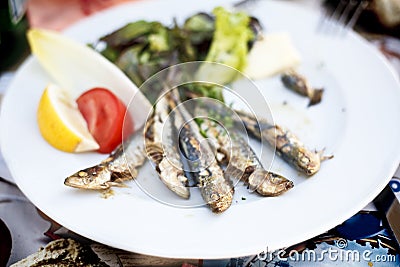 Grilled sardines. Stock Photo