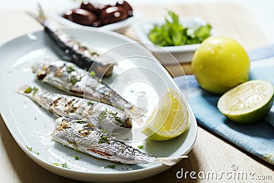 Grilled sardines Stock Photo