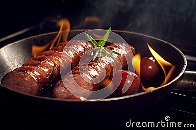 Grilled sausage with cherry tomatoes Stock Photo