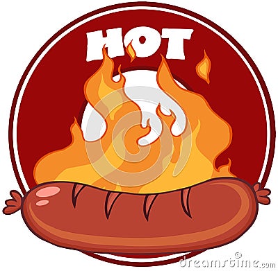 Grilled Sausage And Flames With Banner Vector Illustration