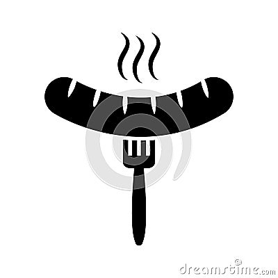 Grilled sausage with fork, barbecue. Vector illustration Cartoon Illustration