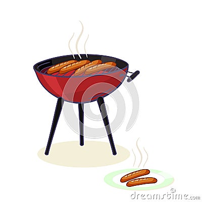 Grilled sausages on a barbecue grill - bbq grill German wurst Vector Illustration
