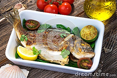 Grilled sea bream fish Stock Photo