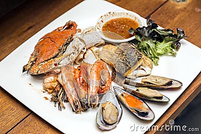 Grilled seafood dishes Stock Photo