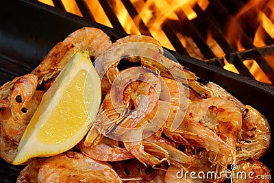 Grilled Seafood on open BBQ fire, XXXL Stock Photo