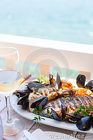 Grilled seafood platter Stock Photo