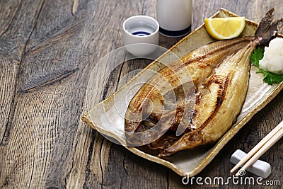 Grilled semi-dried fish (Okhotsk atka mackerel), Japanese traditional food Stock Photo