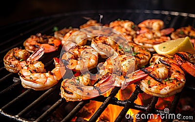 Grilled shrimp cooked on a charcoal grill Just right and delicious Stock Photo