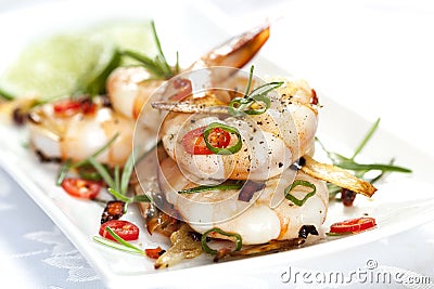 Grilled Shrimp with Garlic and Chili Stock Photo