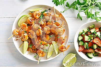 Grilled shrimp skewers Stock Photo