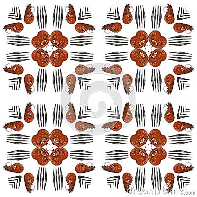 Grilled shrimps and forks square tiled seamless photo pattern Stock Photo