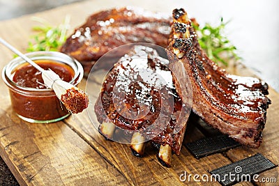 Grilled and smoked ribs with barbeque sauce Stock Photo