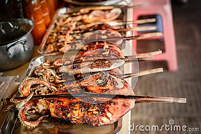 Grilled squid, Grilled cuttlefish Stock Photo