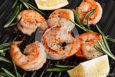 Grilled tiger shrimps Stock Photo