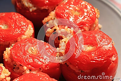 Grilled tomatoes with rice Stock Photo