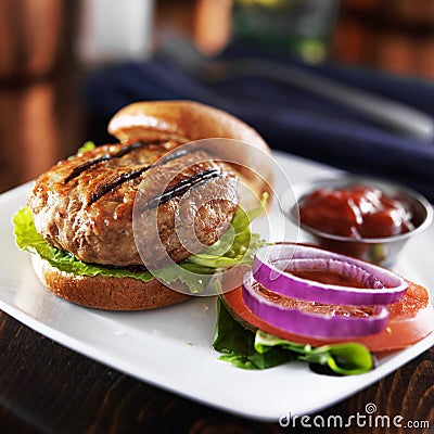 Grilled turkey burger Stock Photo