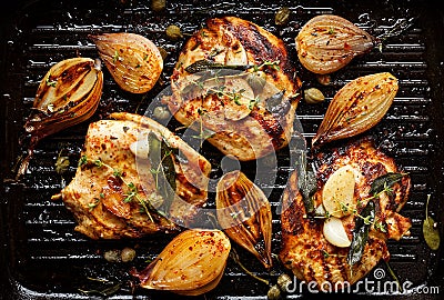 Grilled turkey fillet with addition of herbs, spices and vegetables Stock Photo