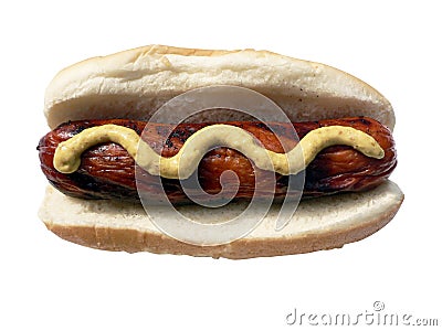 Grilled turkey sausage on hotdog bun Stock Photo