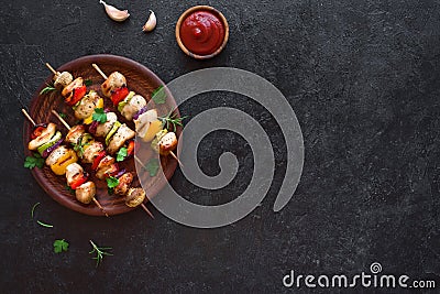 Grilled vegetable and chicken skewers Stock Photo