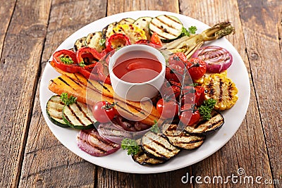 Healthy barbecue with dipping sauce Stock Photo