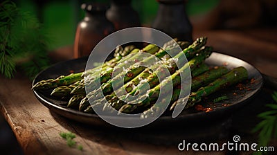 Grilled vegetables, green tasty asparagus on a charcoal barbecue grill. Stock Photo