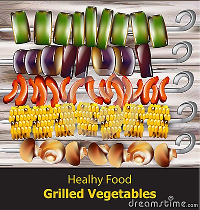 Grilled vegetables vegan kebabs Vector. Healthy food vegetarian styles Stock Photo