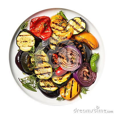 Grilled Vegetables On White Plate On A White Background Stock Photo