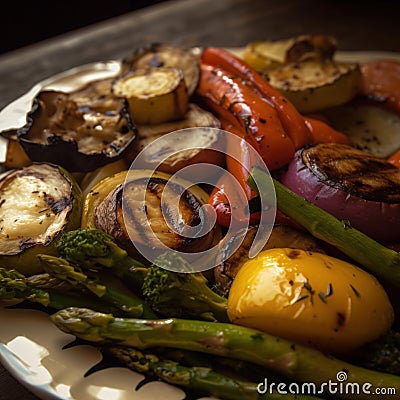 Grilled vegetables on wooden table Stock Photo