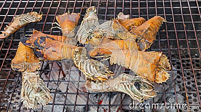 Grilling Flathead lobster Stock Photo