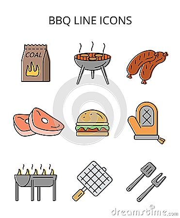 grilling food. set of colored vector icons in flat style Vector Illustration