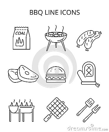 grilling food. set of colored vector icons in flat style Vector Illustration