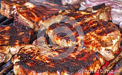 Grilling fresh meat on barbeque Stock Photo