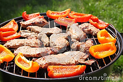 Grilling meat and vegetables Stock Photo