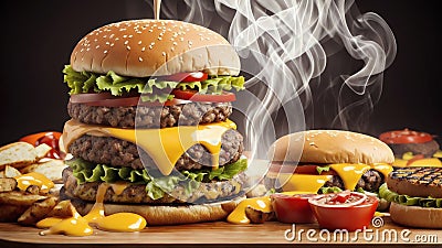 Grilling Perfection Celebrating National Cheeseburger Day with a Basket of Flavor.AI Generated Stock Photo