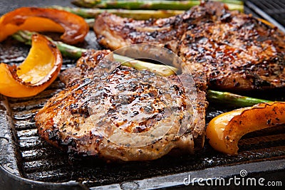 Grilling Pork Chops Stock Photo