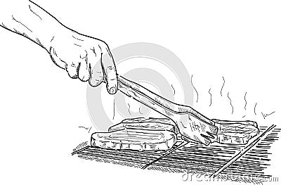 Grilling a steak Stock Photo