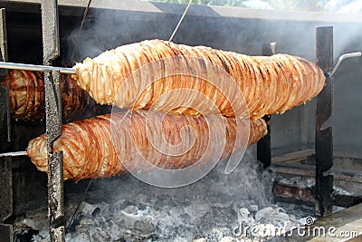 Grilling traditional Turkish kokorec stock photo Stock Photo