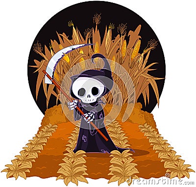 Grim Reaper on Corn Maze Vector Illustration