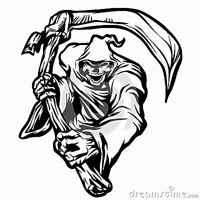 Grim Reaper ghost apparition black and white Vector Illustration