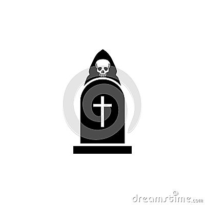 Grim reaper in graveyard, Death and grave icon Vector Illustration