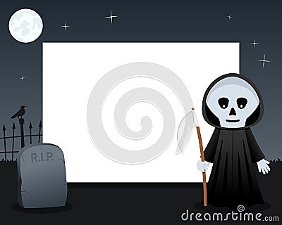 Grim Reaper Halloween Horizontal Frame Vector Illustration